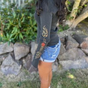 Charcoal Long Sleeve Rose Pattern